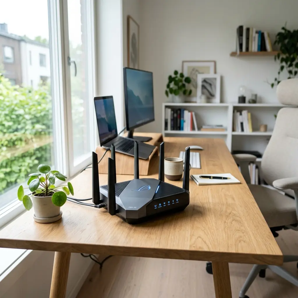 Strukturerad kabeldragning i nätverksskåp med router och switch